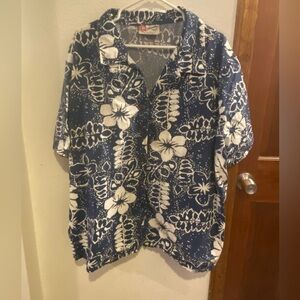 Vintage 1970s Hilo Hattie Hawaiian Original Blue Hibiscus Men’s Size 3X Shirt
